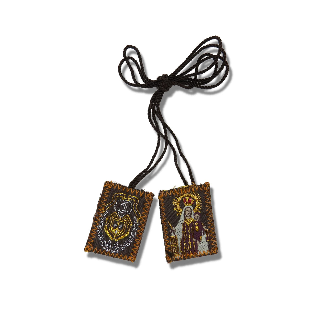 Needzo Bulk Carmen and Sacred Heart Scapulars Catholic, Embroidered Brown Scapular for Women, 12 Pack