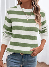 Dokotoo Womens Plus Size Sweaters Wool Crew Neck Striped Color Block Comfy Ribbed Knit Top Cute Christmas Casual Loose Chunky Long Pullover Sweater Oversized Jumper Tops Green XX-Large