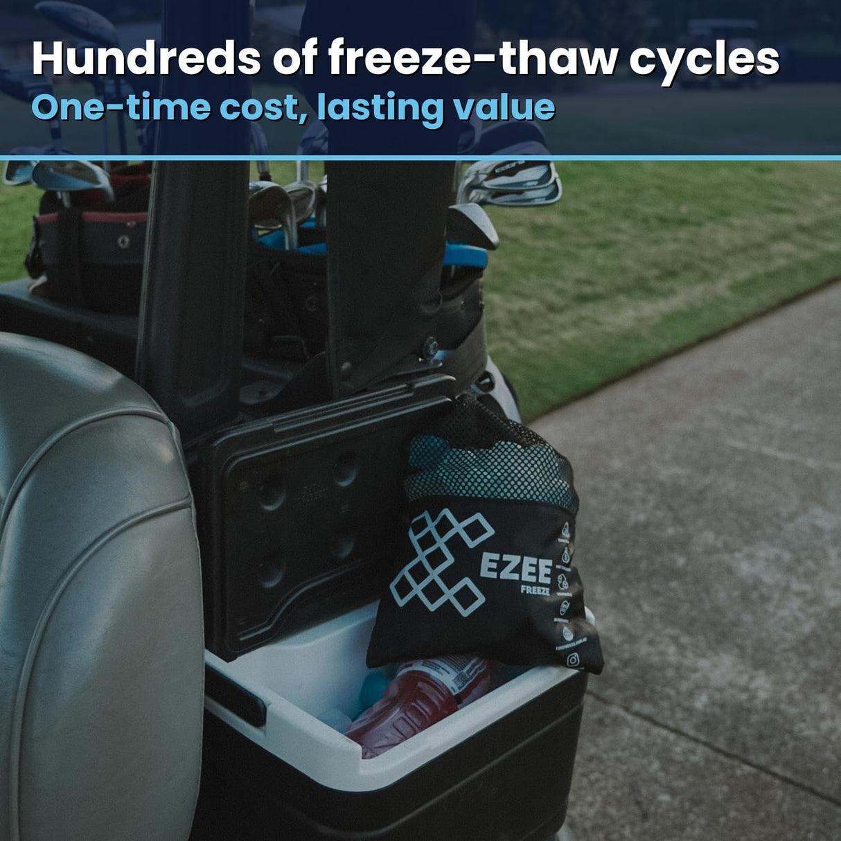 Ezee Freeze Reusable Ice Cubes for Coolers - Mini Freeze 3.5 lb Bag, 110 Blue Ice Cubes Use in Drinks, Lunch Boxes, Fishing, Refreezable Party Ice, Ice Bath