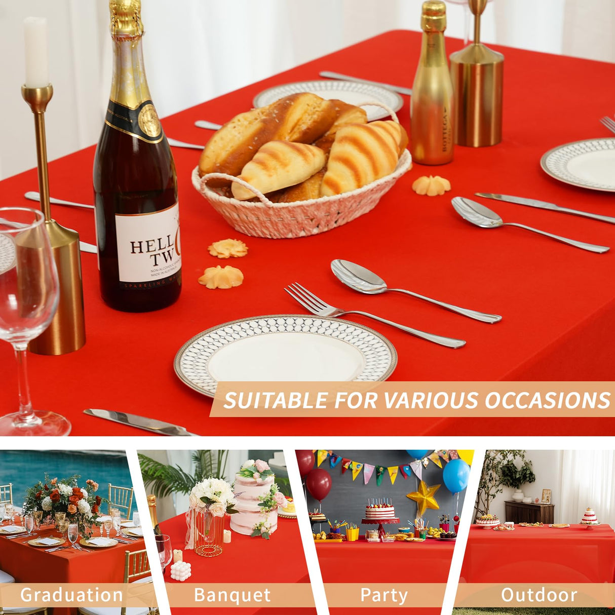 Fixwal 3 Pack Red Table Cloths Rectangle 6FT, Tablecloths Rectangular Stretch Spandex Fitted Table Covers 6 ft for Festival Parties, Christmas Decorations, Trade Shows, Banquet, Weddings, Event