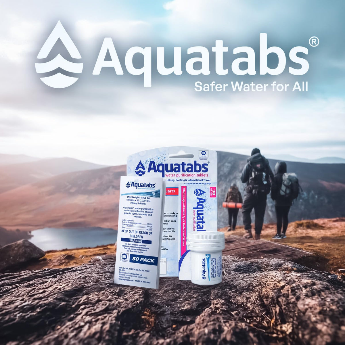 Aquatabs Water Purification Tablets, 397mg 100 Pack, Camping & Emergency