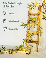 JMEXSUSS 100 LED 6 Ft Artificial Olive Lighted Garland for Fireplace Decor