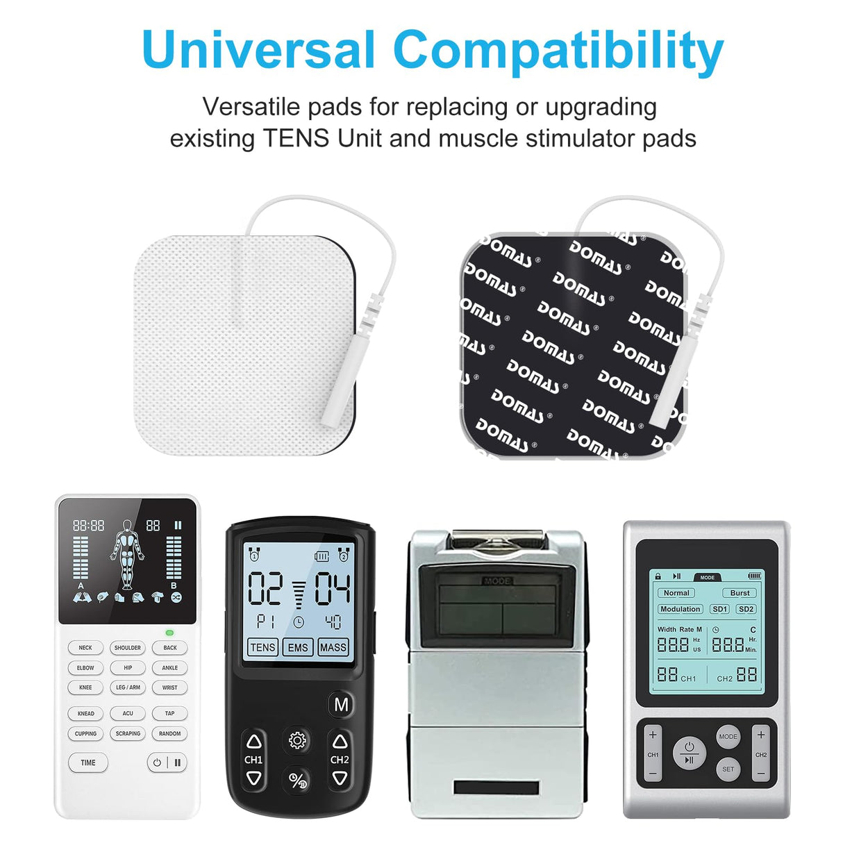 DOMAS TENS Unit Electrode Pads (XL) - 4x6 Inch for Back Pain Relief- Compatible with TENS 7000 and Other 2mm Pin Units - Reusable & Latex-Free