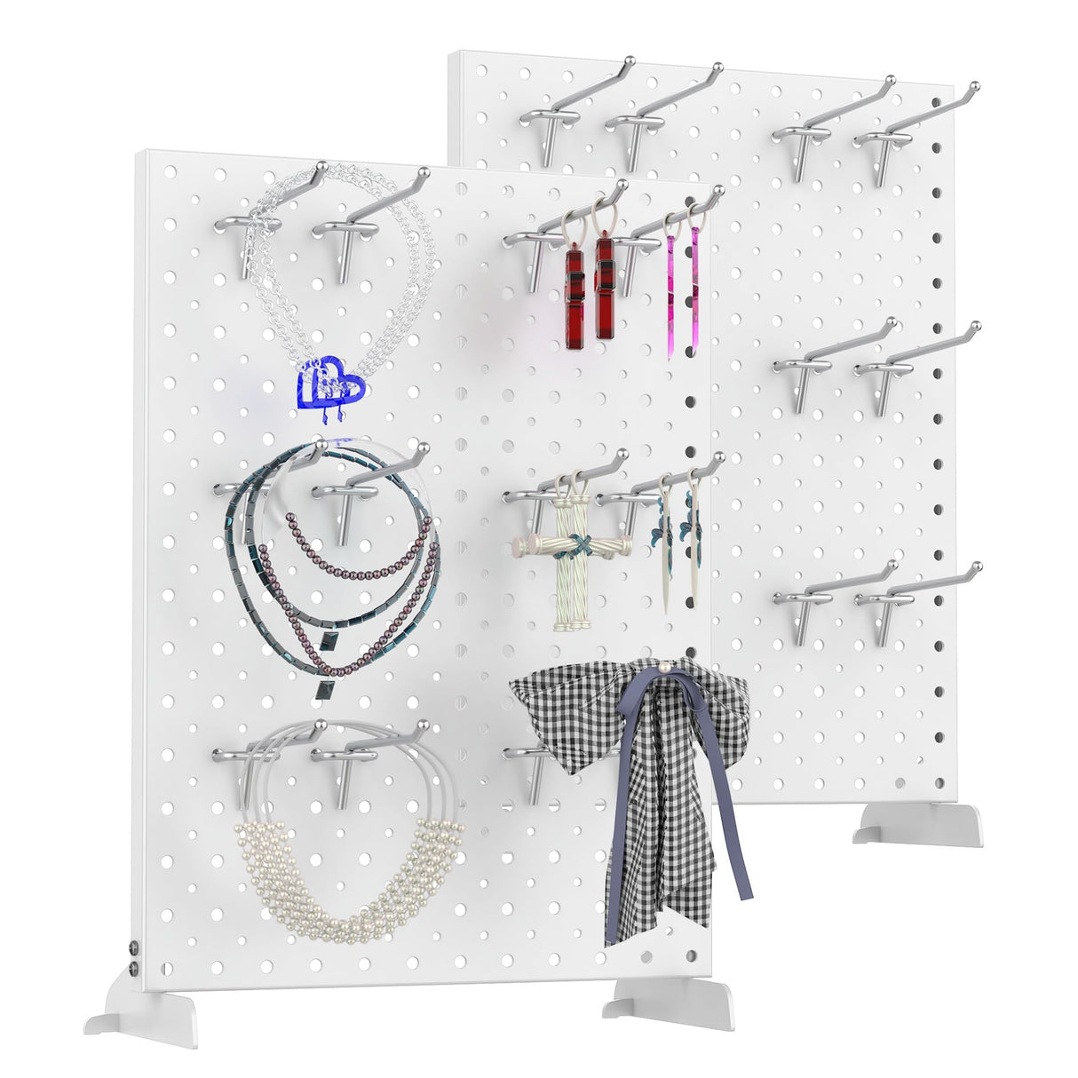 TORACK Pegboard Display Stand for Craft Shows & Fairs, 12 x 16 in Metal Tabletop Pegboard Display with Hooks for Christmas Fair Event(White, Pack of 2)