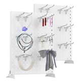 TORACK Pegboard Display Stand for Craft Shows & Fairs, 12 x 16 in Metal Tabletop Pegboard Display with Hooks for Christmas Fair Event(White, Pack of 2)