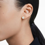 Swarovski Una Stud Earrings, Round Cut, Gold Tone, Gold-Tone Finished
