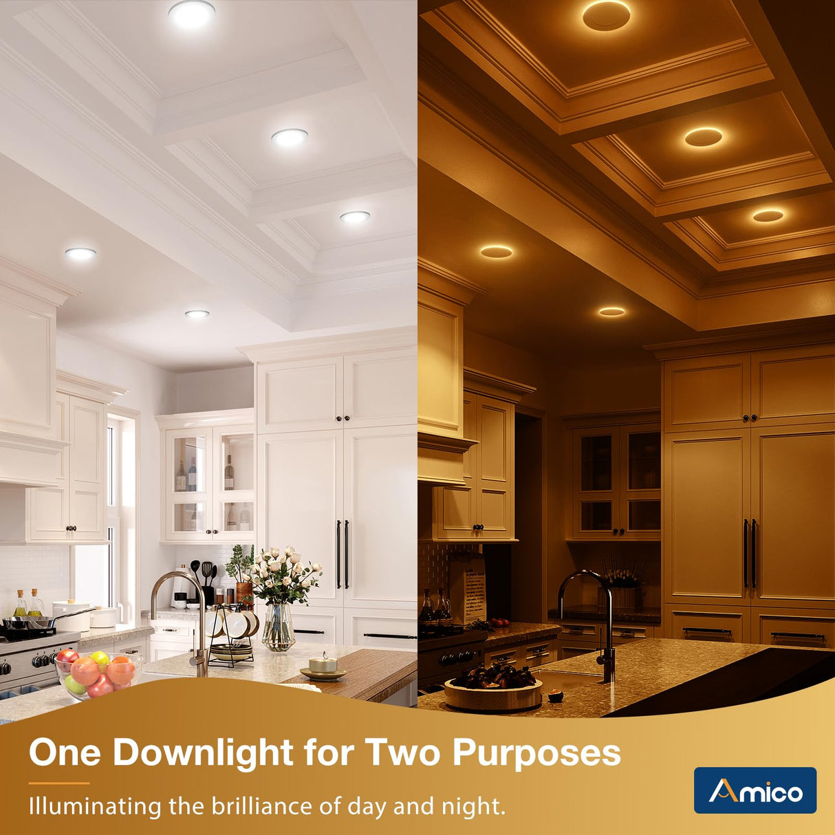 Amico 12 Pack 4 Inch 5CCT LED Recessed Ceiling Light with Night Light, 2700K/3000K/3500K/4000K/5000K Selectable Ultra-Thin Lighting, 10W=90W, 700LM, Dimmable Canless Wafer Downlight - ETL&FCC