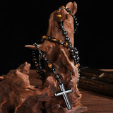 LIYAPEI Rosary Necklace, Catholic Rosary Beads with Tiger Eye, Obsidian, and Hematite for Women and Men Triple Protection Necklace An Anxiety Relief Beaded Necklace. (Tiger Eye Red)