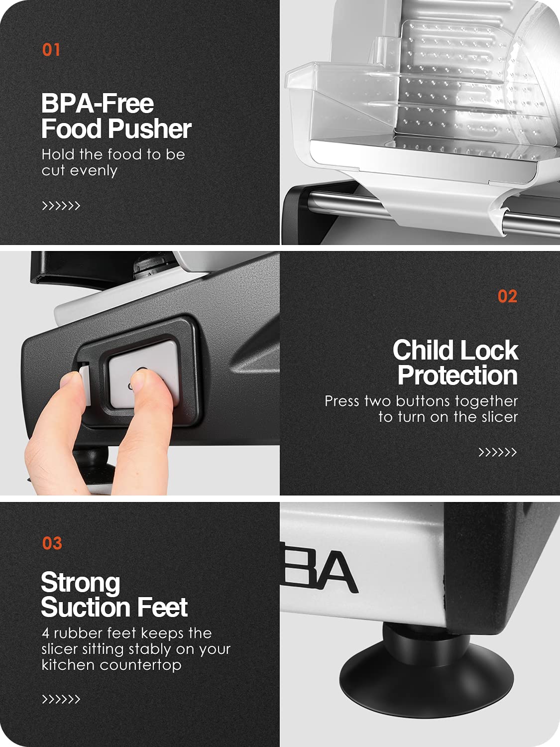 OSTBA Meat Slicer Electric Deli Food Slicer with Child Lock Protection, Removable 7.5’’ Stainless Steel Blade and Food Carriage, Adjustable Thickness Food Slicer Machine for Meat, Cheese, Bread(150W)