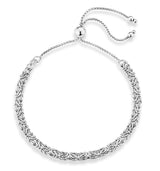 Miabella Italian 925 Sterling Silver, 18K Gold Plated 4mm Byzantine Adjustable Bolo Link Chain Bracelet for Women Handmade in Italy(sterling silver)