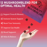 Sky Nutrition Mushroom Gummies, 12 in 1 Mushroom Blend with Lions Mane, Turkey Tail, Organic Reishi, Cordyceps, Immune Support & Energy Boost, Mushroom Supplement for Adults, Non-GMO, 60 Gummies