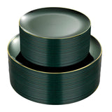 PULOTE 100PCS Green Plastic Plates - Green Disposable Plates With Gold Rim - Include 50 Pieces Dinner 10.25inch,50 Pieces Dessert 7.5inch for Party&Christmas