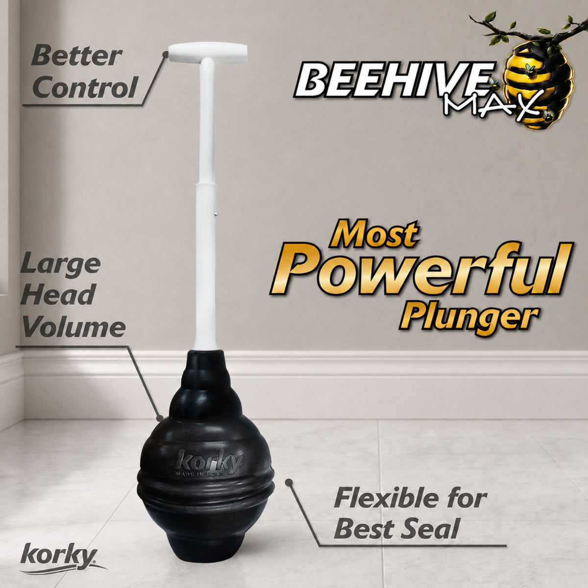 Korky Beehive MAX® Heavy Duty Toilet Plunger - Seals All Bowl Shapes - 96