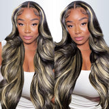 ABALON FB/27 28 Inch Highlight Balayage Lace Front Wig Human Hair 13x4 HD Lace Frontal Wigs Human Hair Body Wave Wig 200% Density Ombre Glueless Wigs Human Hair Pre Plucked with Baby Hair for Women