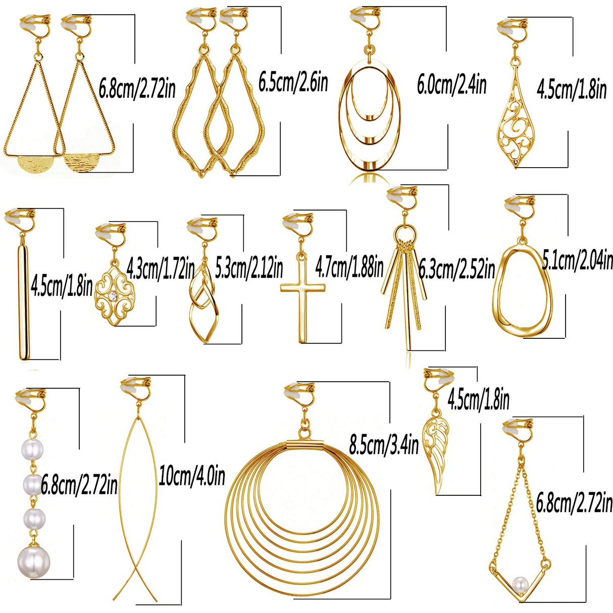 15 Pairs Gold Clip on Earrings for Women Fashion：Celtic Knot,Long Bar,Tear Drop Earring Clip on Hoop Earings for Women-Clipon Ear Rings for Womens (#3)