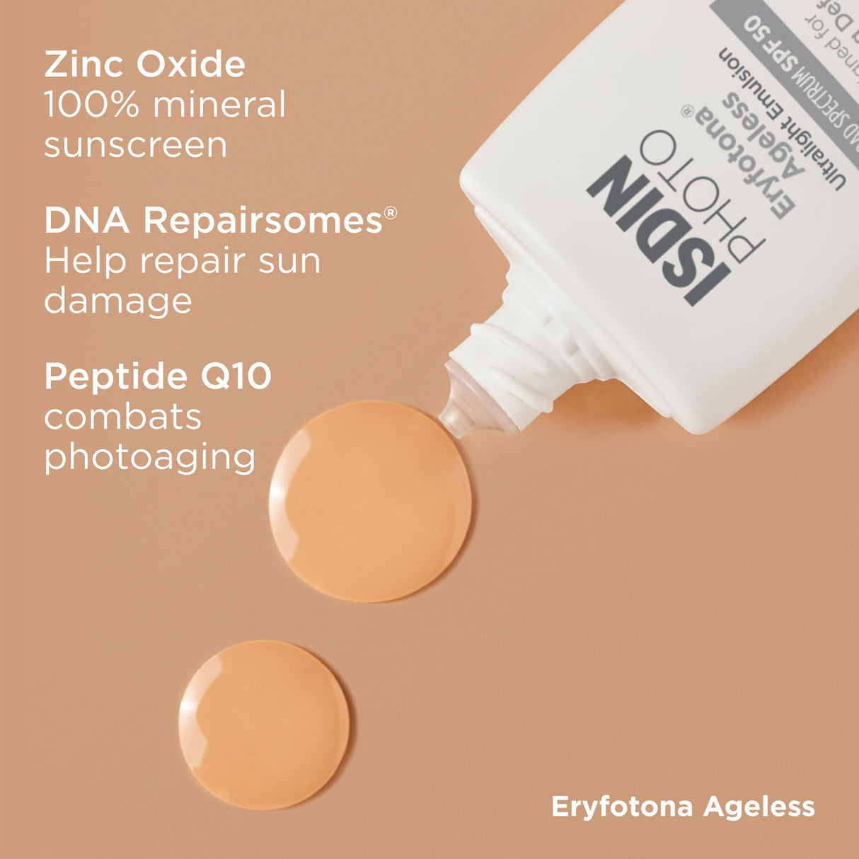 ISDIN Eryfotona Ageless Tinted Mineral Sunscreen for Face, SPF 50 Zinc Oxide Formula Helps Repair Sun Damage, 1.7 Fl.Oz. Travel-Size Tube, Water Resistant and Non-comedogenic