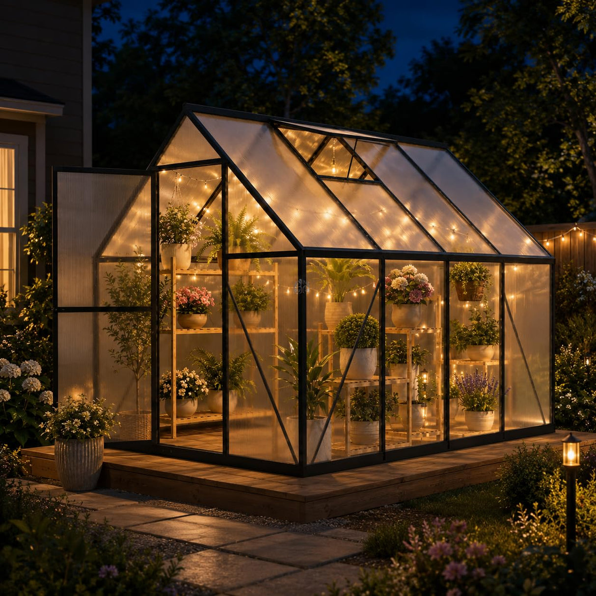 HOOYEAH 6x8 FT Polycarbonate Greenhouse, Walk-in Greenhouses for Outdoors, Aluminum Frame Plant Green House with Locking Door & Roof Vent, Heavy Duty Winter Green House Kit for Outside Backyard
