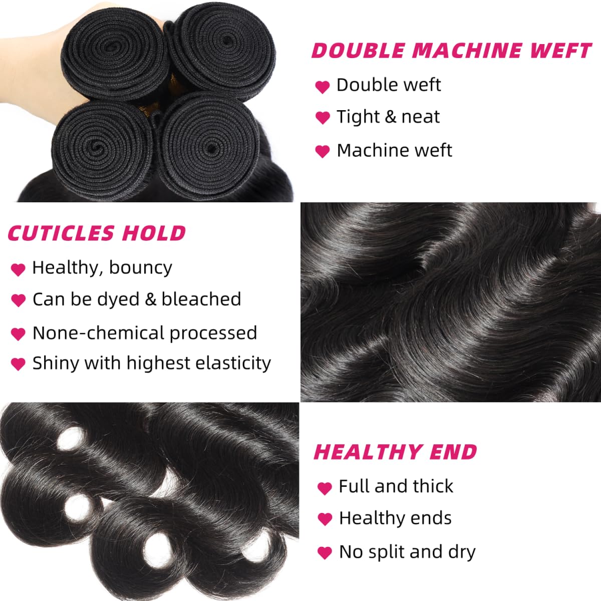 12A Human Hair Bundles 22 24 26 28 Inch Body Wave Bundles Human Hair 100% Unprocessed Brazilian Virgin Weave 4 Bundle Real Natural Black Wet and Wavy Human Hair Extensions 1B Color for Women