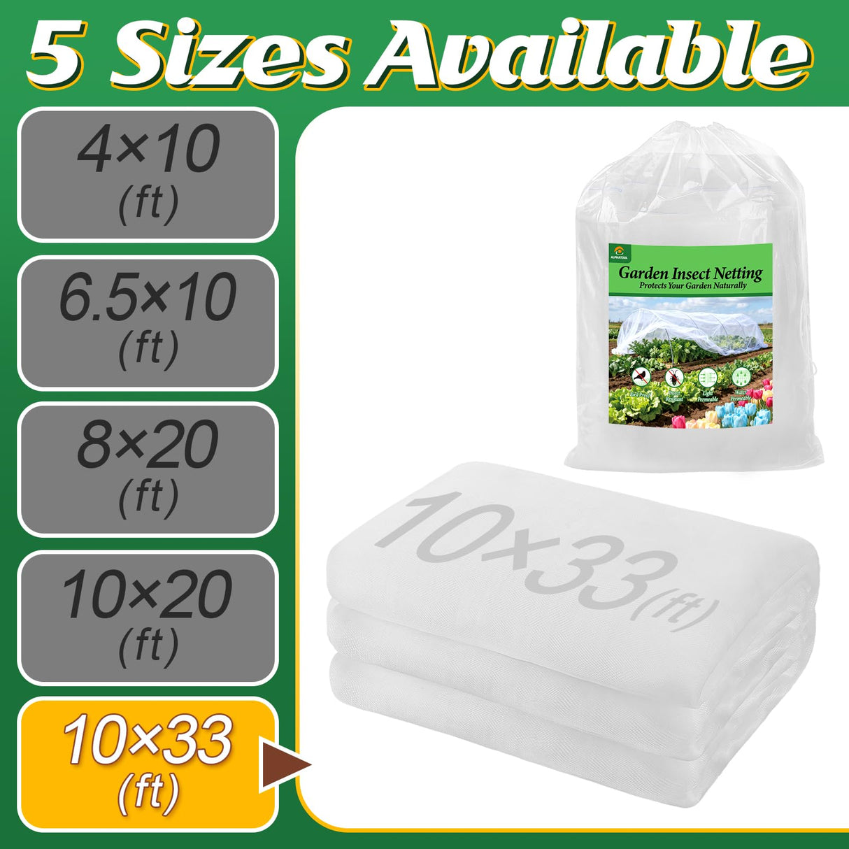 Alphatool 10x33ft Large Garden Netting, Ultra Fine Mesh Plant Covers