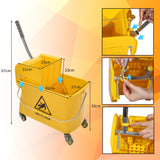 Mop Bucket with Wringer, 22 Qt (5.5 Gallon), Floor Cleaning, Handle, Wheels, 16.5" L x 10.6" W x 26.4" H, Yellow,Plus One Cotton Mop