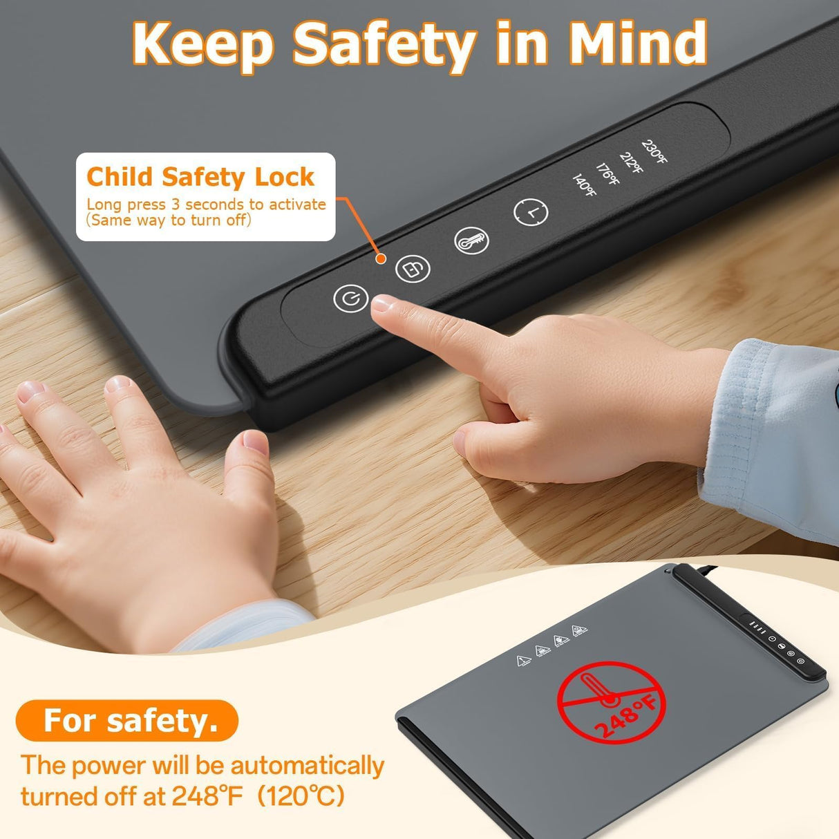 MealHelper Warming Mat for Food, Portable Food Warming Mat For Countertop, Full Surface Electric Warming Tray with Safety Lock, 4 Temp Levels & 6-Hour Timer for for Parties, Buffets & Home Use (Grey)