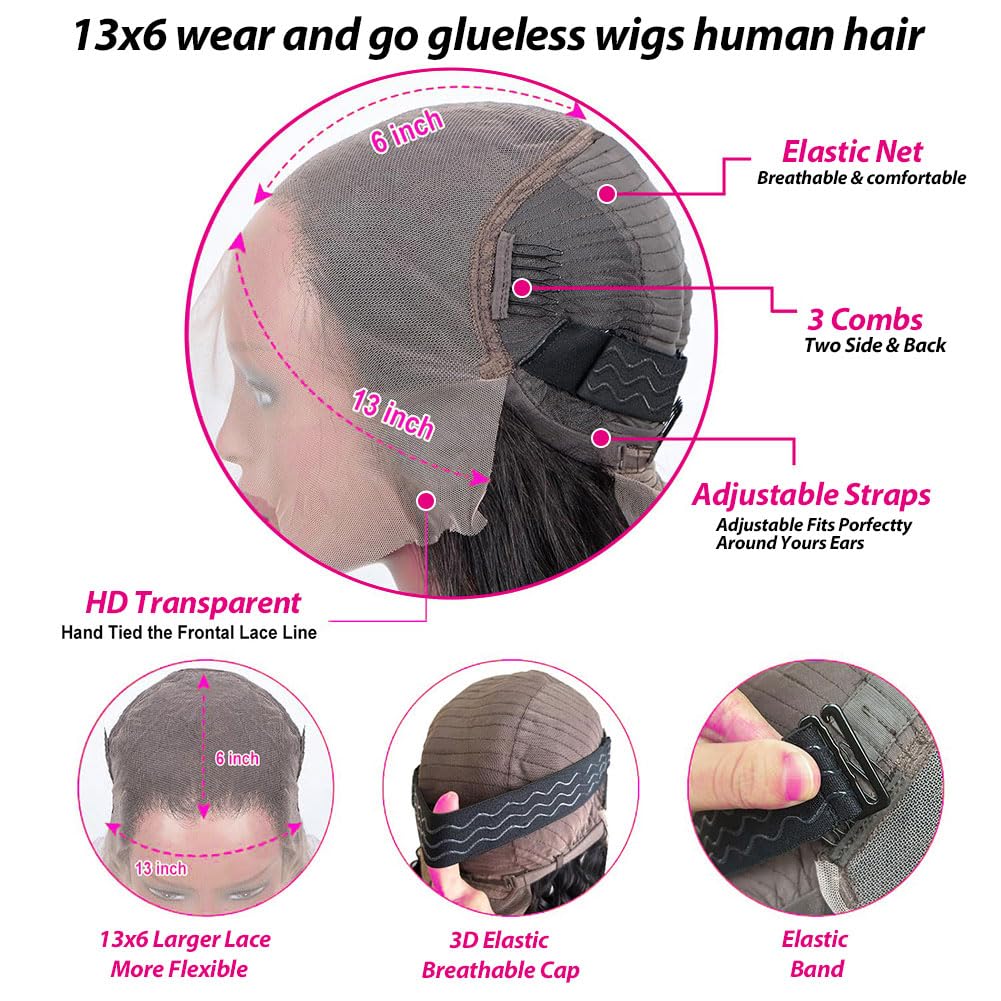 ANNELBEL 250% Density 30 Inch 13x6 Lace Front Wigs Human Hair Body Wave HD Transparent Lace Frontal Human Hair Wigs 12A Grade Glueless Wigs Human Hair for Women Natural Black