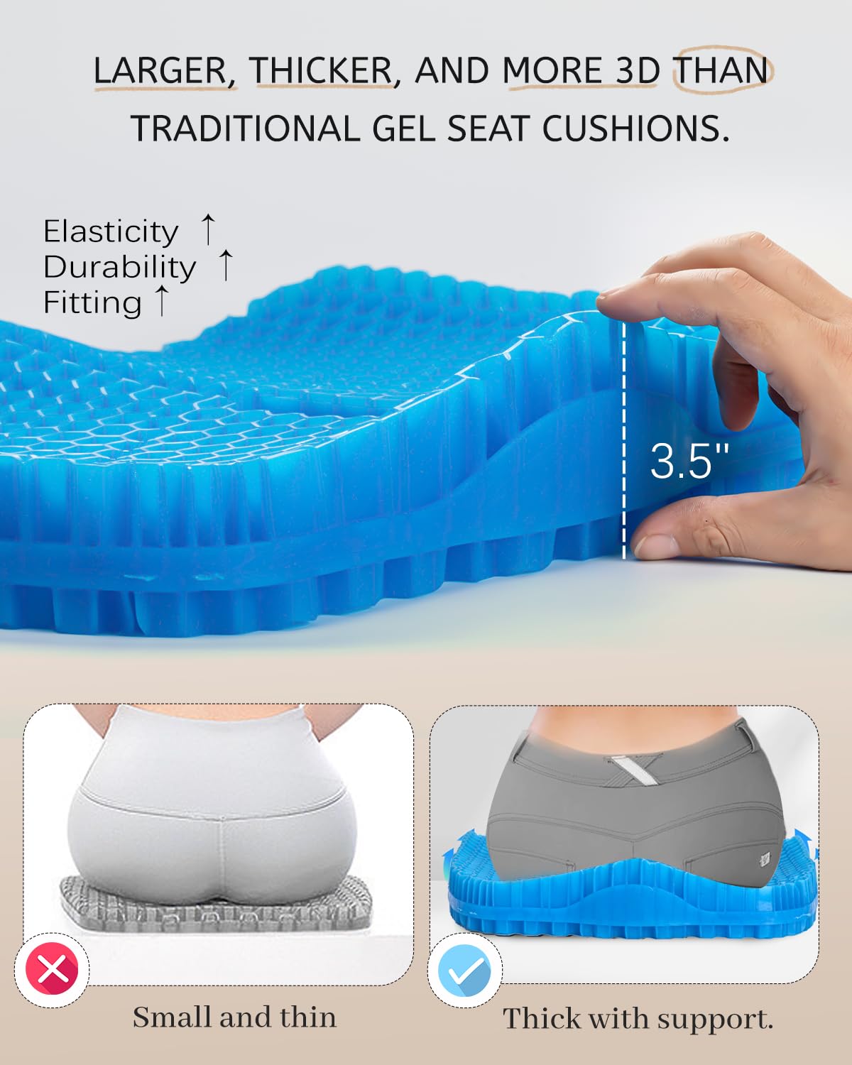 Anzeng Gel Seat Cushion for Long Sitting & Hip Pain Relief (Large Size) - Cooling 3D Cushions for Office Chair, Car, Wheelchair, Breathable & Non-Slip Cover with Pressure Relief Technology