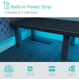 Lufeiya L Shaped Gaming Desk with Fabric Drawers and Storage Shelves, 47 inch Home Office Desk with Monitor Stand, Computer Desk with LED Lights and Power Outlets, Black