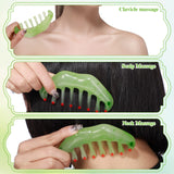 Geiserailie 2 Pieces Jade Combs Massage Stone Hair Gua Sha Scraping Scalp Comb Facial Massage Tool Multifunctional Handheld Head Tools Head Caring Therapy Mother's Day Gift(Elegant Style)