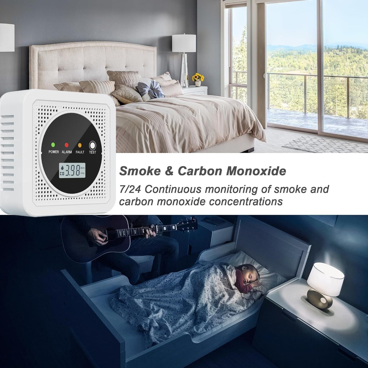 2-in-1 Smoke Detector and Carbon Monoxide Detectors, Battery Powered, CO&Smoke Alarm with Sensitive Sensor, Digital LCD Display, LED Signal Lights, Portable CO and Smoke Monitor Alarm