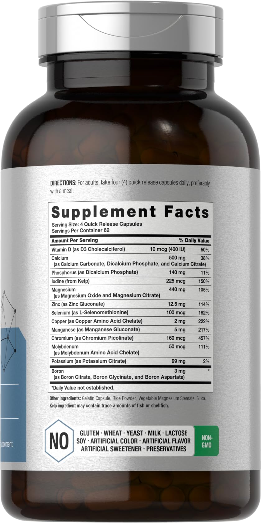 Horbäach Multi Minerals Supplement | 250 Capsules | Iron Free | Daily Mineral Complex for Men and Women | Non-GMO & Gluten Free