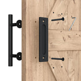 SMARTSTANDARD 2PCS Sliding Barn Door Handle, 12 Inch Heavy Duty Pull and Flush Hardware Set, Black, Large Rustic Two-Side Design, Round