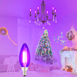 TITO 6 Pack E12 B11 Filament LED Candle Black Light Bulbs, UVA 395nm 4.5W Candelabra Black Light Bulb, 60W Blacklight Bulb Equivalent, Glow in Dark Halloween Christmas Party Fluorescent Posters Decor