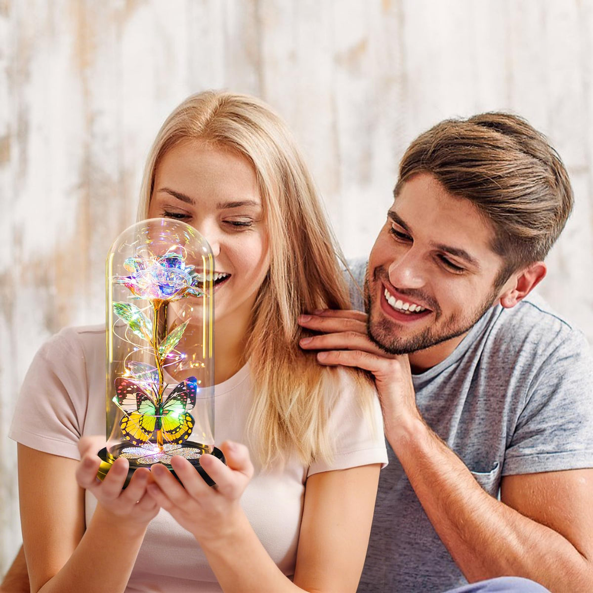 Birthday Gifts for Women Mom, Galaxy Glass Rose in Glass Dome Forever Eternal Crystal Roses with Butterfly Anniversary Christmas Rose Gifts for Women Her Wife Grandma Sister Girlfriend, Colorful