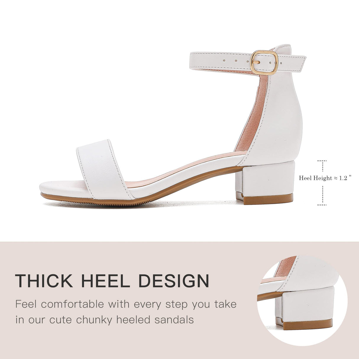 Dufannie White Heels for Girls Open Toe Ankle Strap Chunky Heel Kids Sandals Girls Dress Shoes Party Wedding First Communion Church Christmas Buckle Little Girl Sandals(3603White 3)
