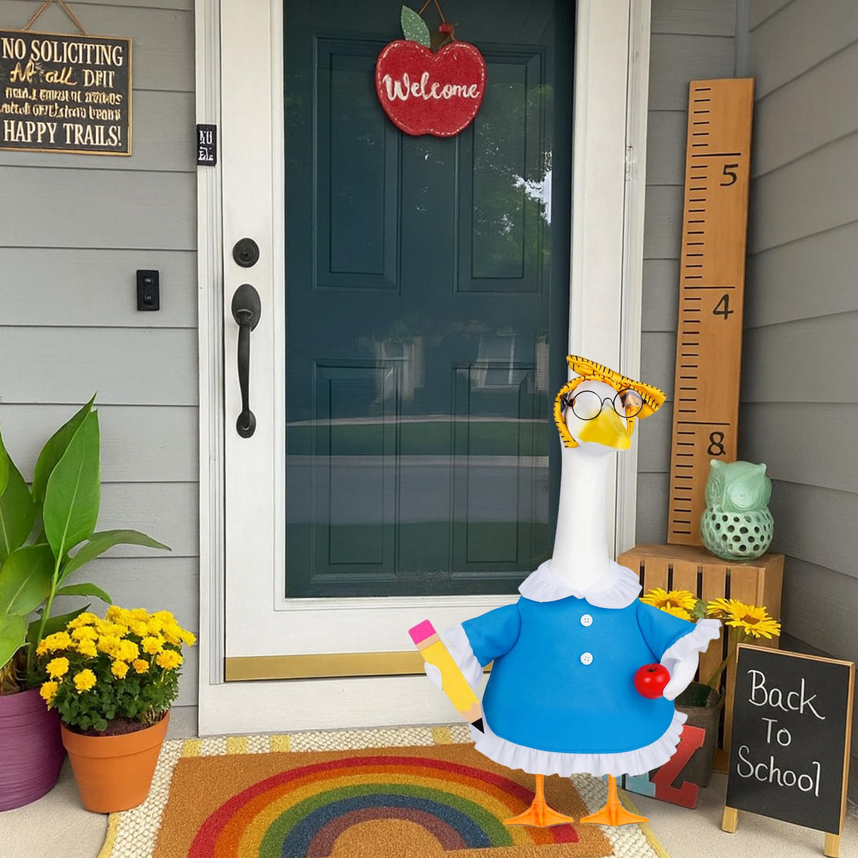 Vzuito Back to School Porch Goose Outfits 23"/ 17'' Lawn Goose Teacher Clothes Cemment Geese Costume Garden Yard School Classroom Decor