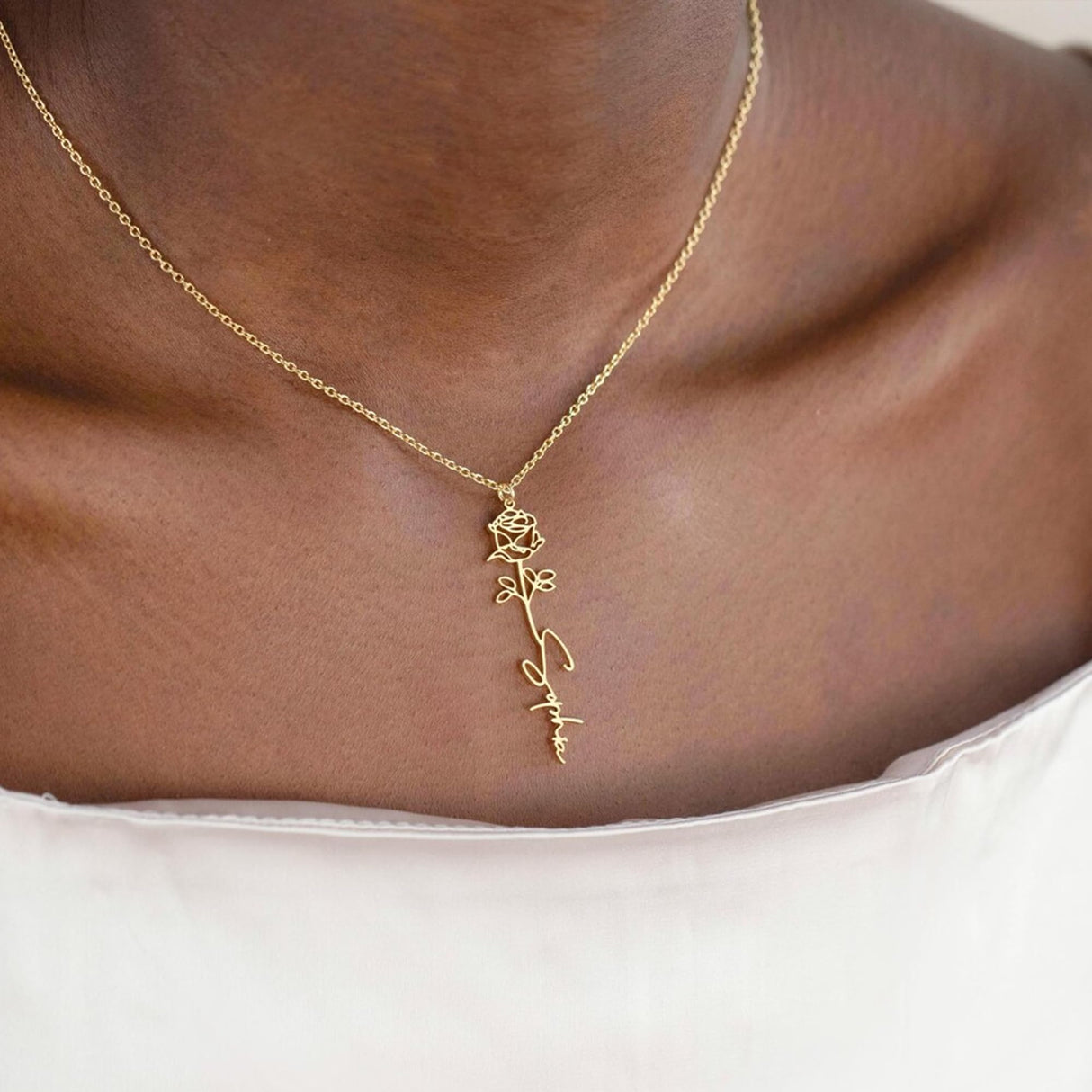 Elemtansy Custom Name Necklace with Birth Flower, Personalized Jewelry Necklaces for Women, 18K Gold Name Plate Necklaces Personalized Mothers Day Birthday Gifts for Women Sister Best Friend