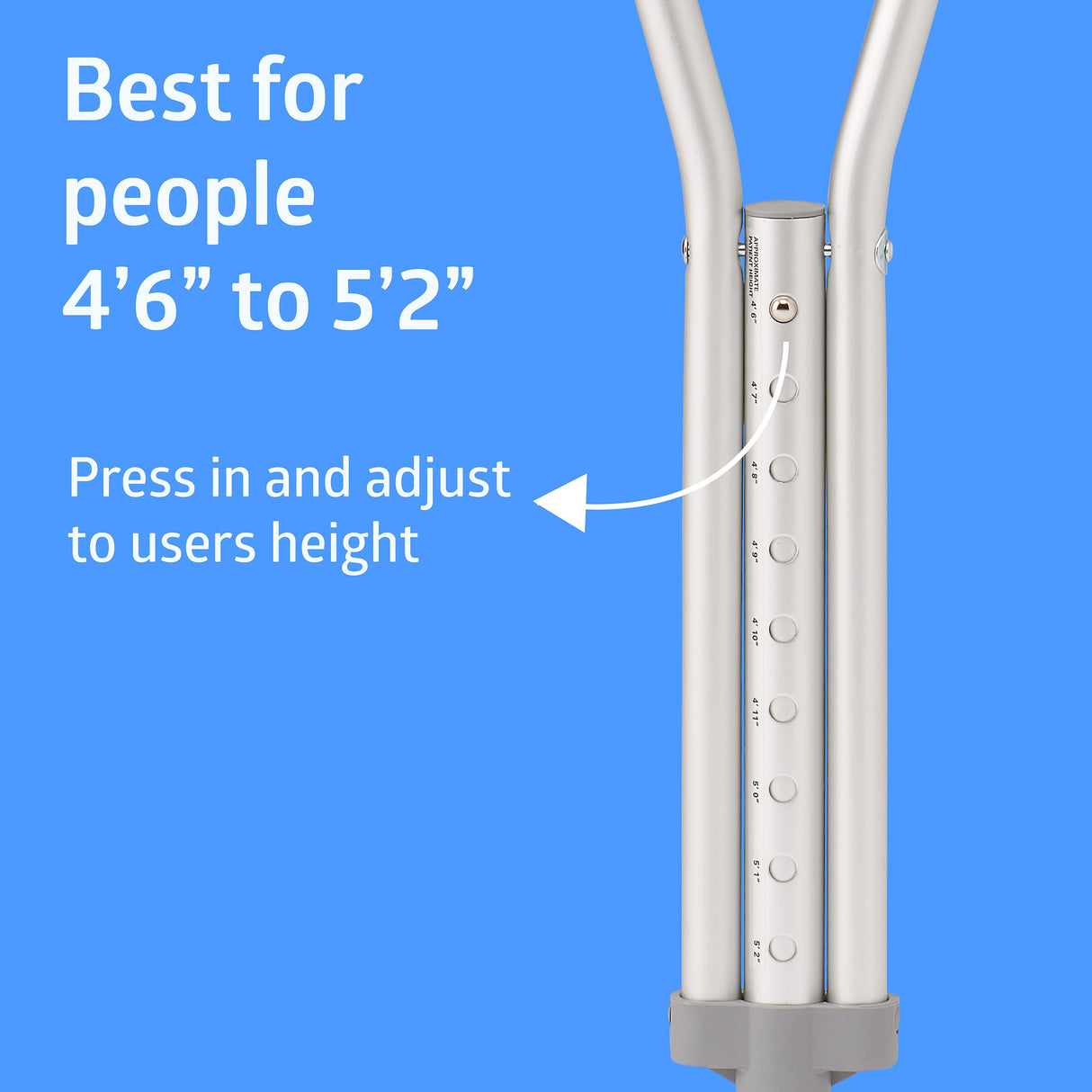 Medline Lightweight Aluminum Red Dot Crutches, for Patients 4’6”–5’2” Tall, Walking Aid for Kids, Adults & Seniors, 300 lbs. Weight Capacity