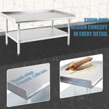 HALLY Stainless Steel Equipment Stand 28x48 Inches with Undershelf, NSF Commercial Prep & Work Table with Rear and Side Risers, Heavy Duty Grill for Kitchen, Bar, Restaurant, Home and Hotel
