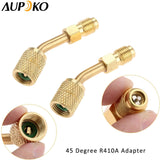 Aupoko R410A Charging Vacuum Port Adapter Kit, 2PC 45 Degree Angled and 90 Degree Charging Vacuum Adapters, 2PC R410A Straight Swivel Adapters, 5/16" Female to 1/4" Male Flare for Mini Split System