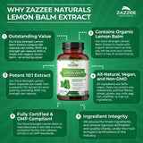Zazzee Organic Lemon Balm 10:1 Extract, 3000 mg Strength per Capsule, 180 Vegan Capsules, 6 Month Supply, Standardized and Concentrated 10X Extract, 100% Vegetarian, All-Natural and Non-GMO