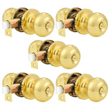 Probrico Privacy Door Knobs Lock Interior Bedroom Bathroom Door Handle Polished Brass Round Ball Keyless Lockset 5 Pack