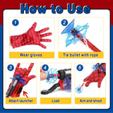 3 Sets Spider Web Shooters Wrist Launcher Toys with Hero Gloves Auto Resetting Boards Spider Cape and Mask Cosplay Costume for Kids Halloween Christmas Birthday Party Present for Boys Girls