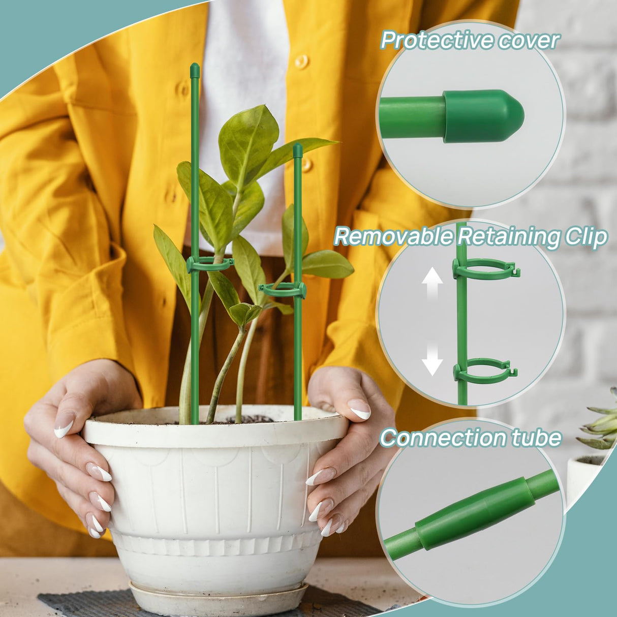 Catephe 40 Pcs Plant Support Stakes, Garden Stakes for Indoor Plants, Tall Adjustable Plant Sticks with 40 Clips and 20 Connectors for Monstera, Tomato, Vine Potted Plants