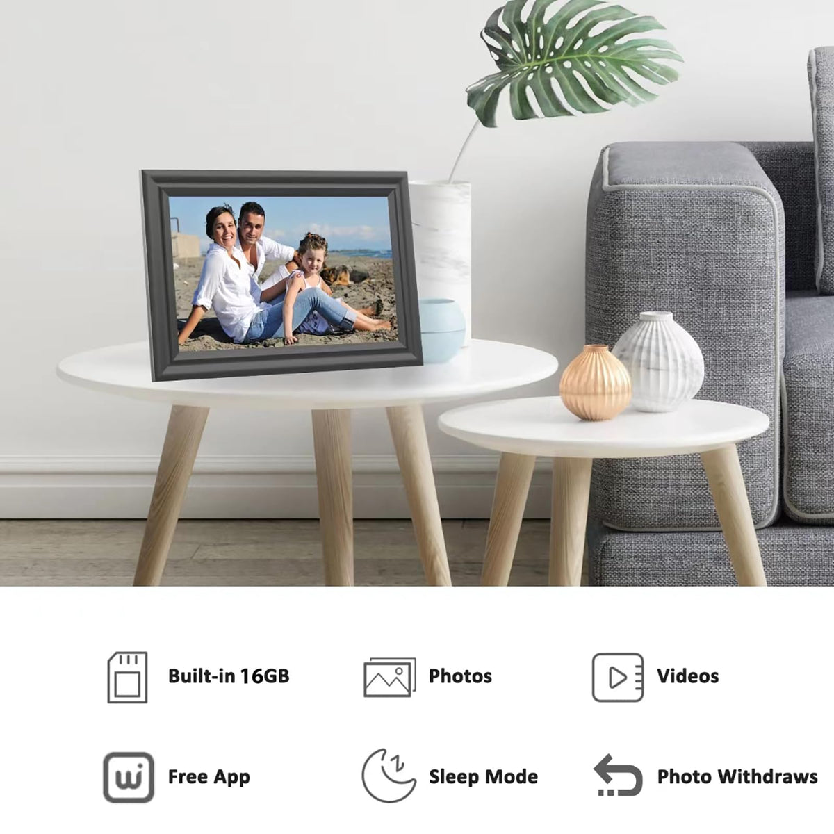 Digital Picture Frame WiFi 10.1 Inch Digital Photo Frame, Electronic Picture Frame, 16GB Storage, Auto-Rotate, IPS Touch Screen, Easy Setup and Share Photos and Videos via Free App from Anywhere