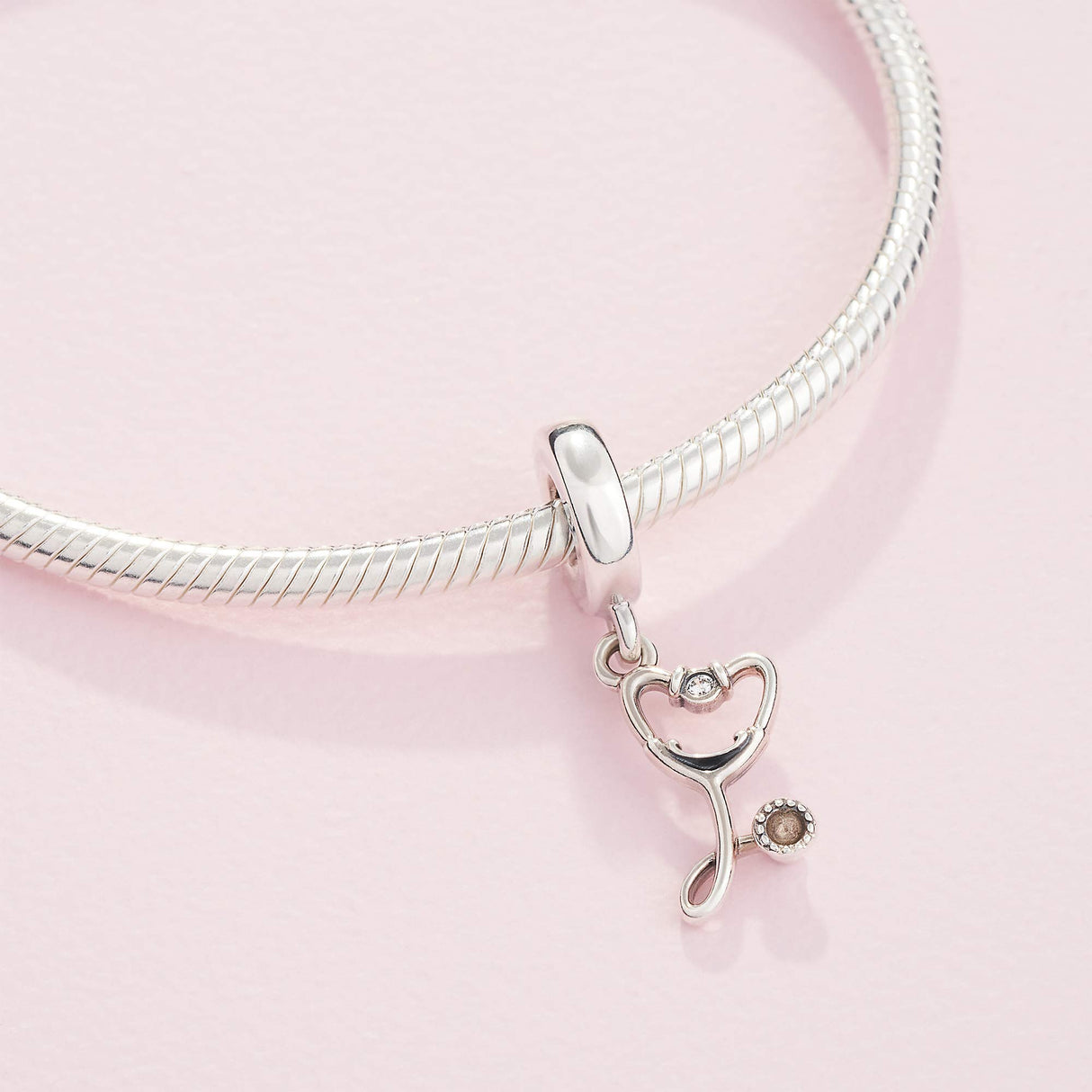 PANDORA Stethoscope Heart Dangle Charm - Compatible Moments - Gift for Her - Made with Sterling Silver & Cubic Zirconia - with Gift Box