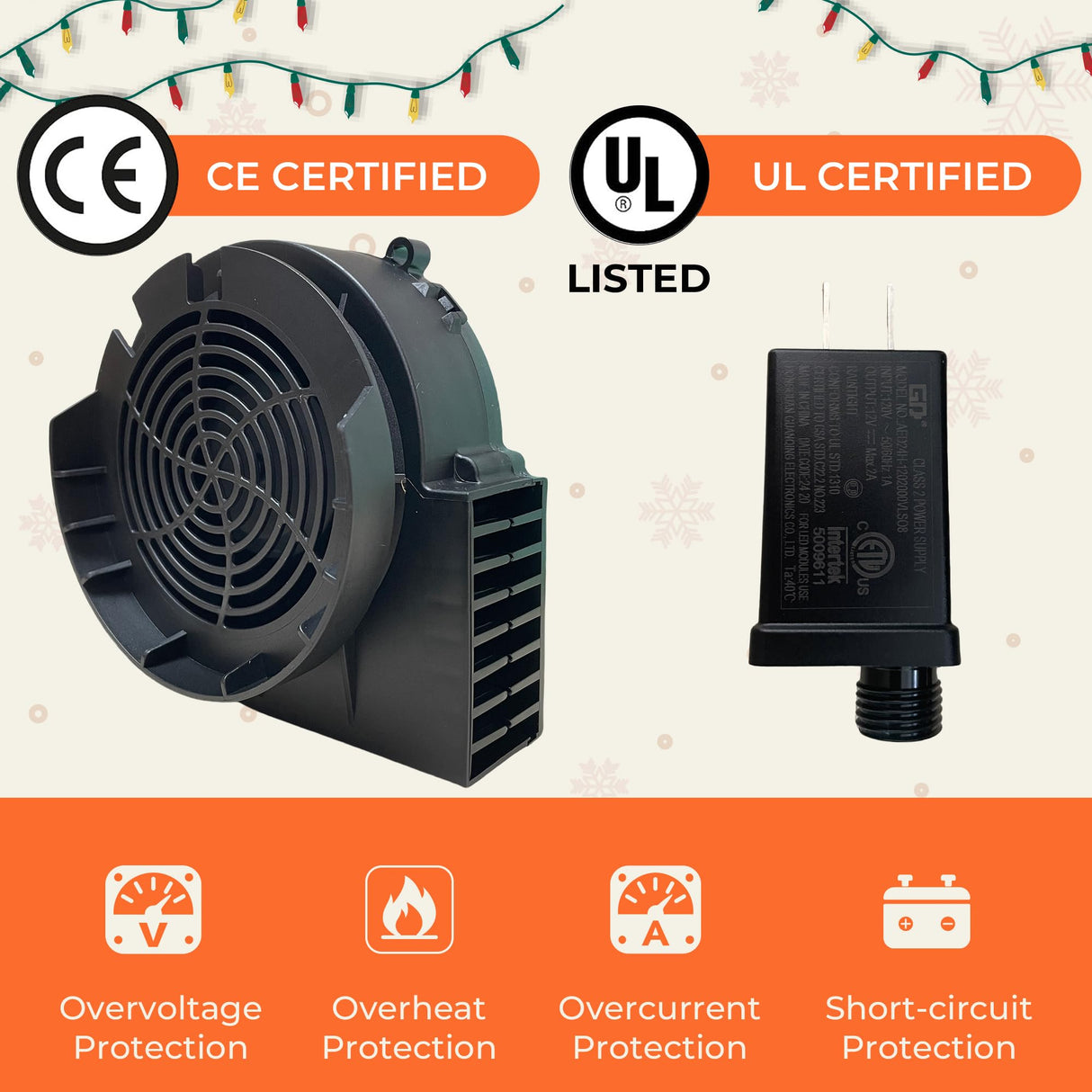 DONGERMAER Replacement 1.5A Air Blower for Halloween Inflatables, 2A Adapter for Christmas Yard Blow Up Outdoor Inflatable Holiday Easter Yard Decor Fan Blower Adapter