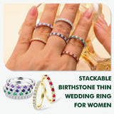 RANDES Blue Sapphire Eternity Rings for Women 925 Sterling Silver September Birthstone Ring Stackable Thin Sapphire Band Ring Size 7