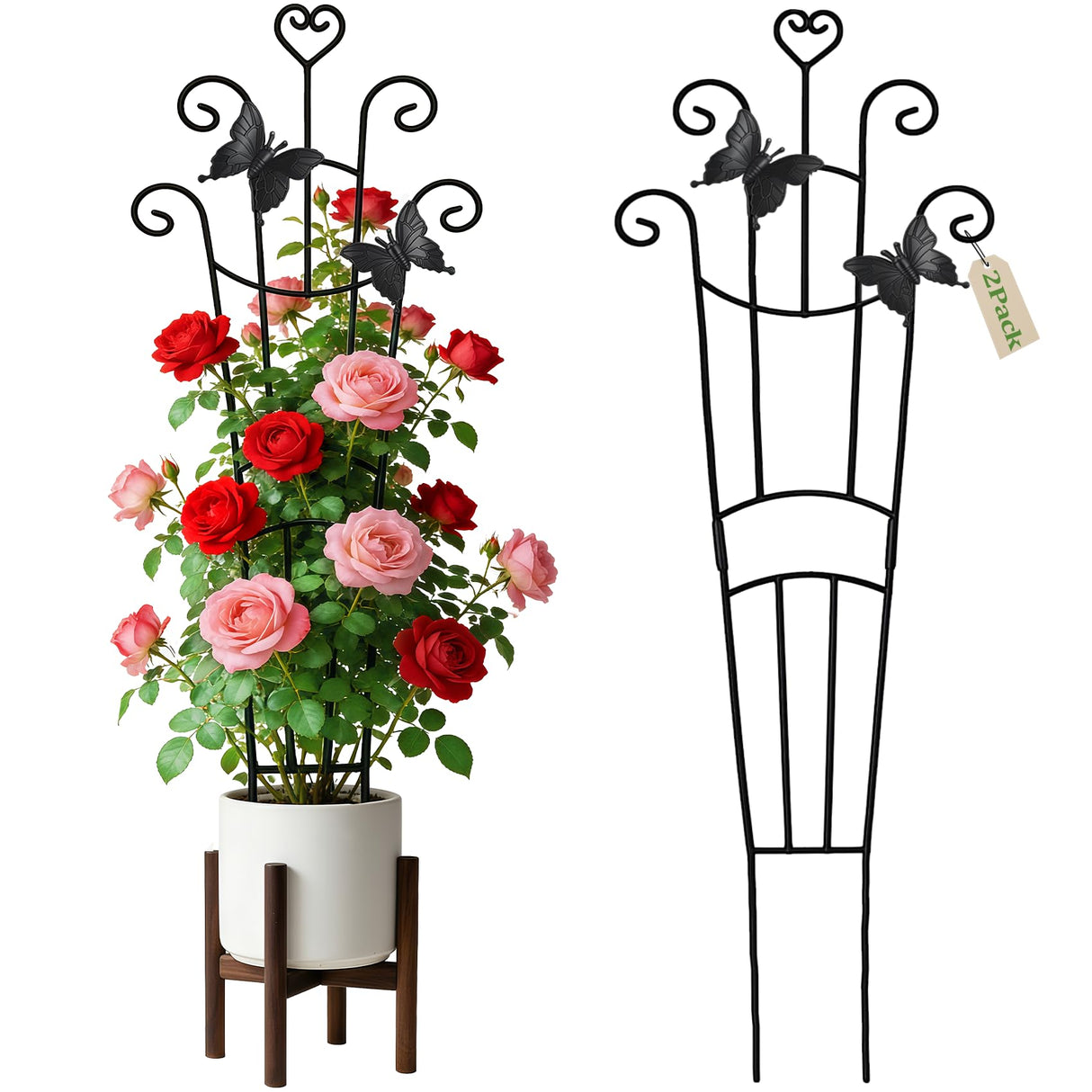 Plant Trellis for Climbing Plants Indoor Outdoor,2 Pack 33 Inch Expandable Metal Trellis for Potted Plants,Flowers Vine Ivy,Sturdy Climbing Plant Support for Indoor & Outdoor Houseplants with Ties
