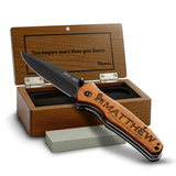 GIFTS TO ENGRAVE Custom Pocket Knife for Men, Personalized Fathers Day Gift, Engraved Hunting Knife, Wood Handle, Groomsmen & Best Man Gift